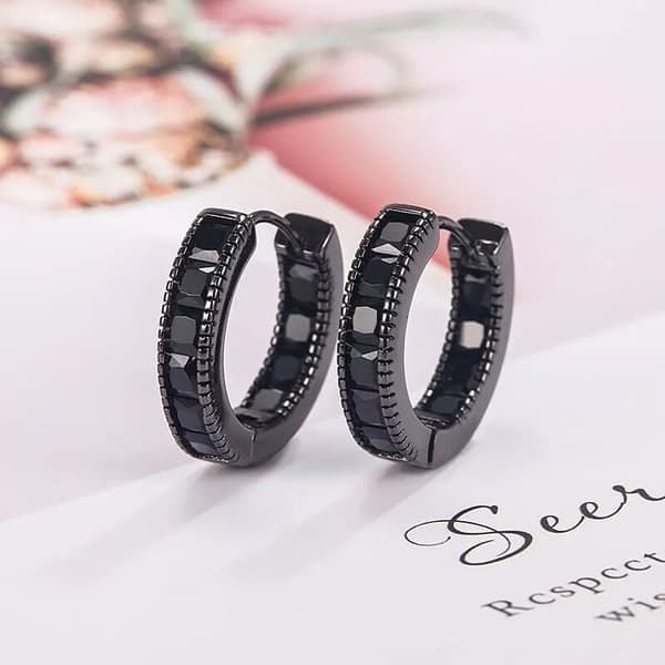 925 Sterling Silver Cubic Zirconia Black Hoop Earrings Women Girls Jewellery