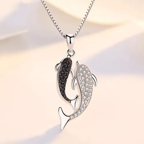 Dolphin Twins Pendant Chain Necklace 925 Sterling Silver Women Jewellery Gift UK