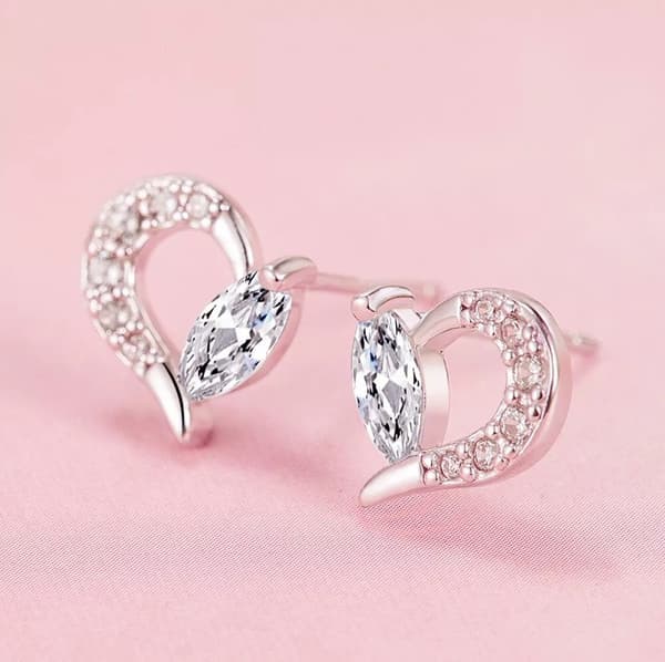 925 Sterling Silver Crystal Heart Shaped Stud Earrings Jewellery Women Gift UK