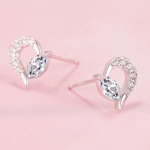 925 Sterling Silver Crystal Heart Shaped Stud Earrings Jewellery Women Gift UK