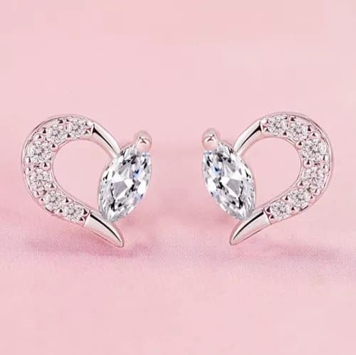 925 Sterling Silver Crystal Heart Shaped Stud Earrings Jewellery Women Gift UK
