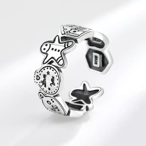 Vintage Cute Gingerbread Man Adjustable Ring 925 Sterling Silver Women Jewellery
