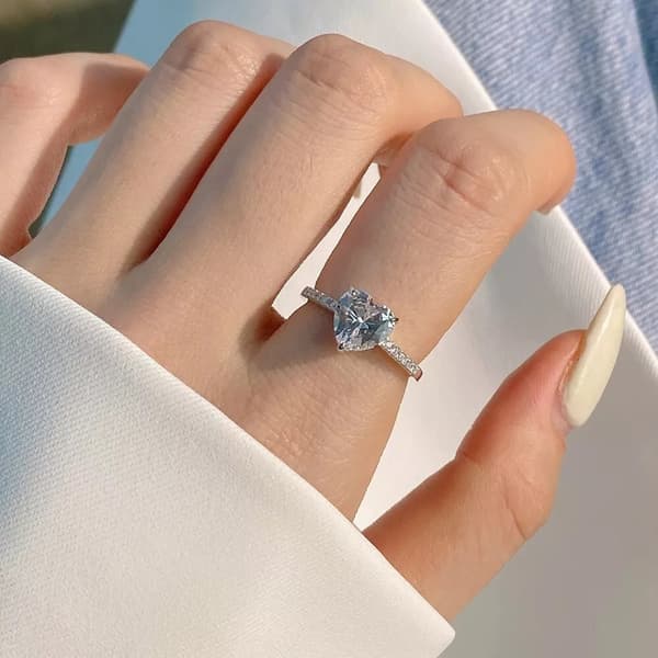 925 Sterling Silver Crystal Heart Adjustable Ring Engagement Women Jewellery Gif