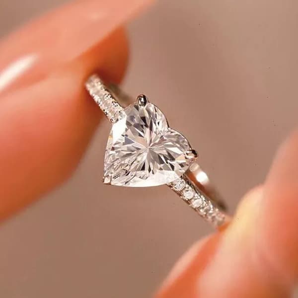 925 Sterling Silver Crystal Heart Adjustable Ring Engagement Women Jewellery Gif