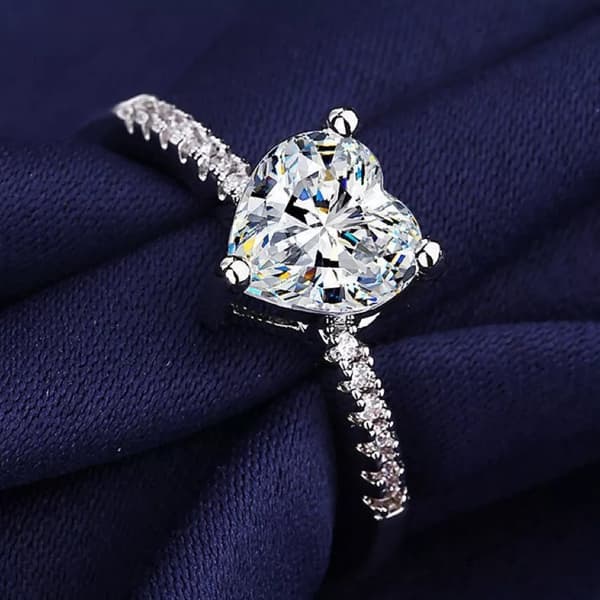 925 Sterling Silver Crystal Heart Adjustable Ring Engagement Women Jewellery Gif