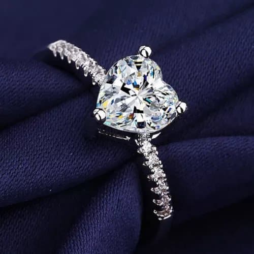 925 Sterling Silver Crystal Heart Adjustable Ring Engagement Women Jewellery Gif