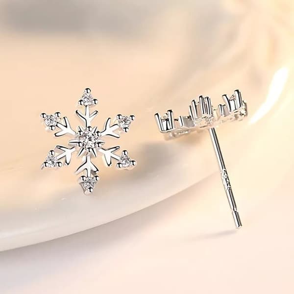 Crystal Snowflakes 925 Sterling Silver Stud Earrings Women Girls Christmas Gift