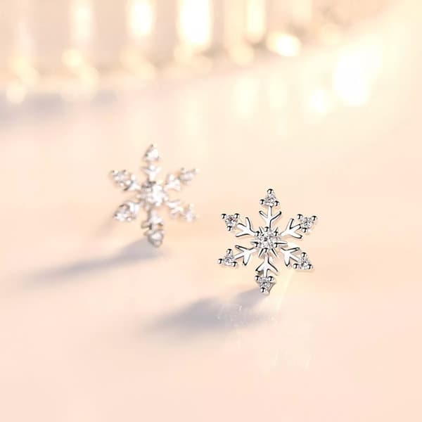 Crystal Snowflakes 925 Sterling Silver Stud Earrings Women Girls Christmas Gift