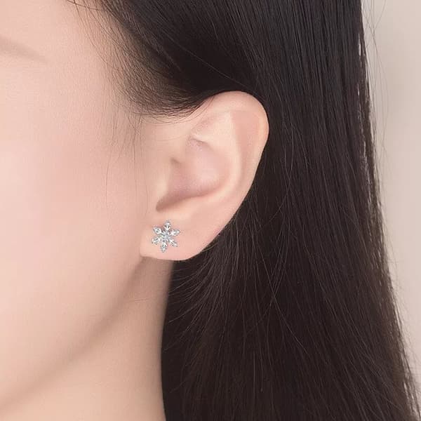 Crystal Snowflakes 925 Sterling Silver Stud Earrings Women Girls Christmas Gift