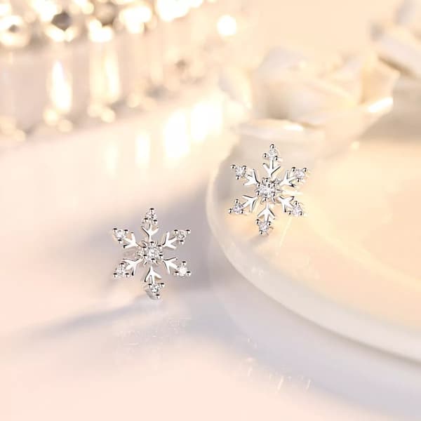 Crystal Snowflakes 925 Sterling Silver Stud Earrings Women Girls Christmas Gift