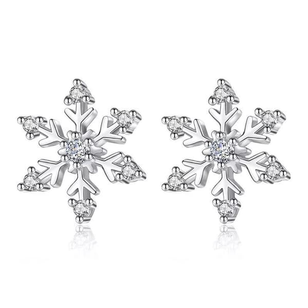 Crystal Snowflakes 925 Sterling Silver Stud Earrings Women Girls Christmas Gift