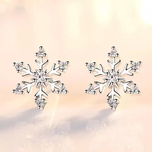 Crystal Snowflakes 925 Sterling Silver Stud Earrings Women Girls Christmas Gift