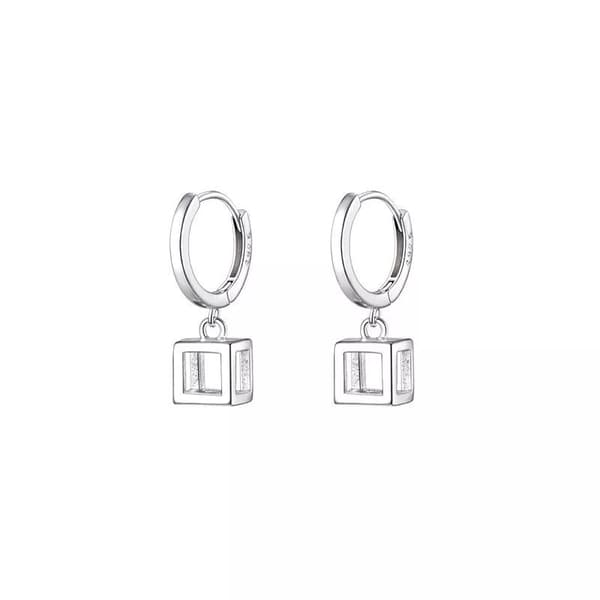 925 Sterling Silver Hollow Cube Hoop Earrings Women Girls Jewellery Gift