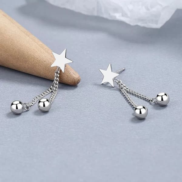 925 Sterling Silver Star Bead Dangle Drop Stud Earrings Women Girls Jewellery UK