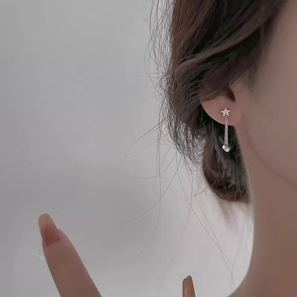 925 Sterling Silver Star Bead Dangle Drop Stud Earrings Women Girls Jewellery UK