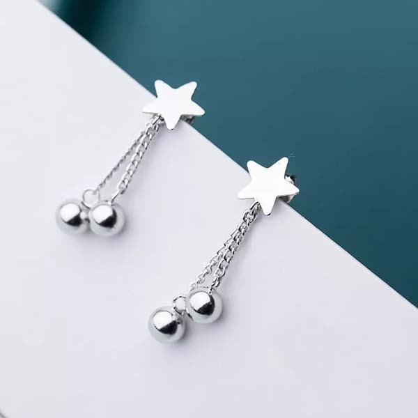 925 Sterling Silver Star Bead Dangle Drop Stud Earrings Women Girls Jewellery UK