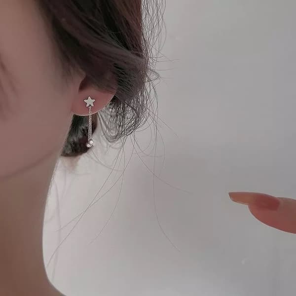 925 Sterling Silver Star Bead Dangle Drop Stud Earrings Women Girls Jewellery UK
