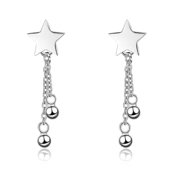 925 Sterling Silver Star Bead Dangle Drop Stud Earrings Women Girls Jewellery UK