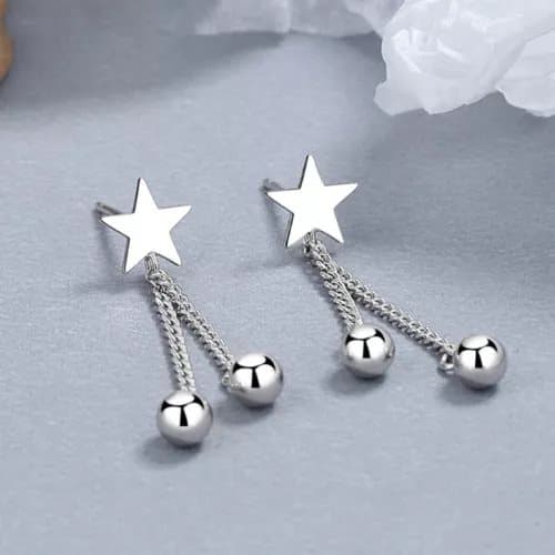 925 Sterling Silver Star Bead Dangle Drop Stud Earrings Women Girls Jewellery UK