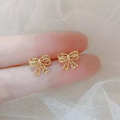 Rose Gold Bow Tie Stud Earrings 925 Sterling Silver Jewellery Women Girls Gift