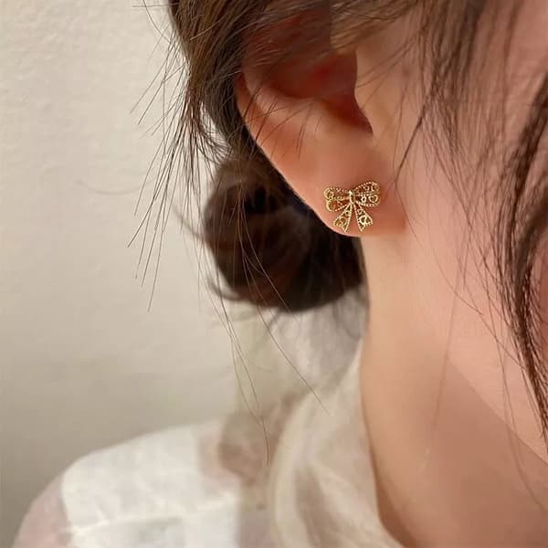 Rose Gold Bow Tie Stud Earrings 925 Sterling Silver Jewellery Women Girls Gift