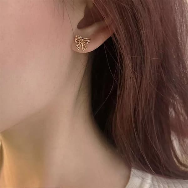 Rose Gold Bow Tie Stud Earrings 925 Sterling Silver Jewellery Women Girls Gift