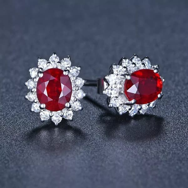 925 Sterling Silver Crystal Red Gemstone Stud Earrings Jewellery Women Gift