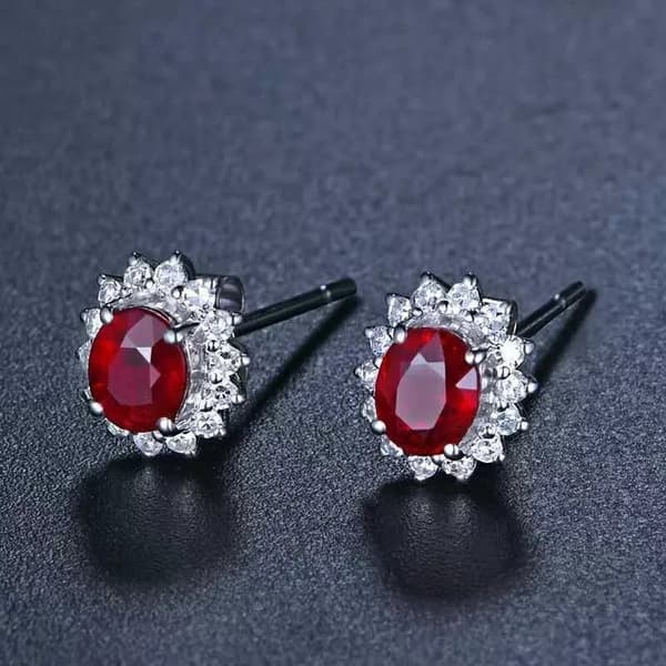 925 Sterling Silver Crystal Red Gemstone Stud Earrings Jewellery Women Gift
