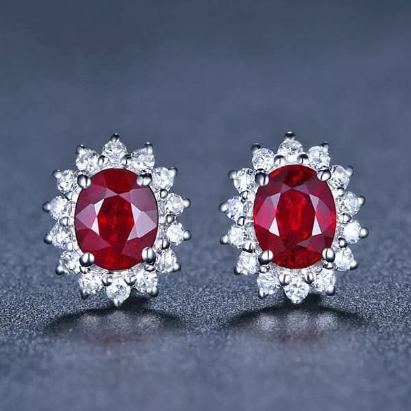 925 Sterling Silver Crystal Red Gemstone Stud Earrings Jewellery Women Gift
