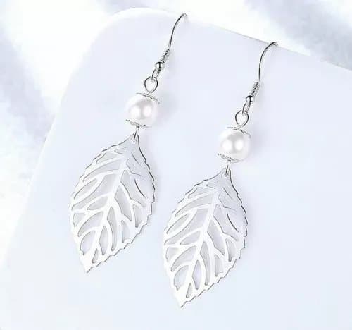 Women Girls Pearl Leaf Drop Hook Earrings 925 Sterling Silver Jewellery Gift UK
