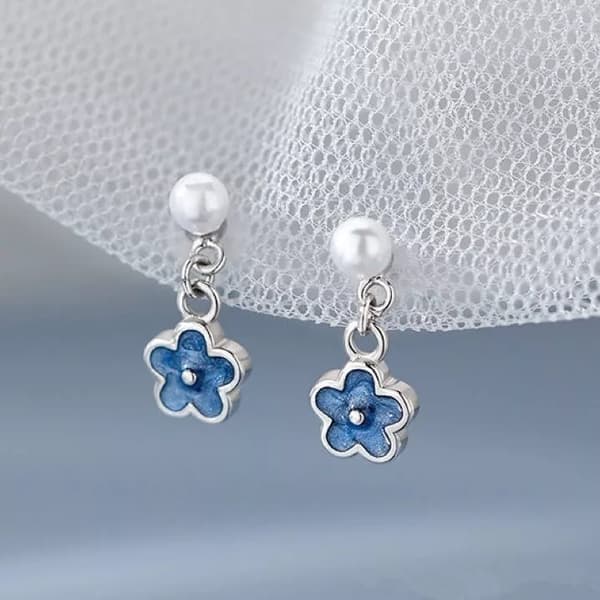 Women 925 Sterling Silver Flower Pearl Dangle Drop Stud Earrings Jewellery Gift