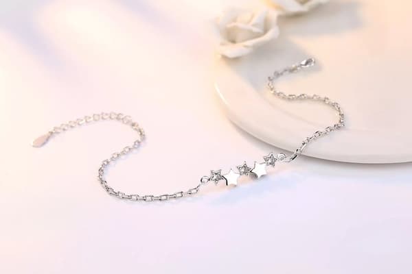 925 Sterling Silver Crystal Star Linked Charm Bracelet Women Girls Jewellery UK