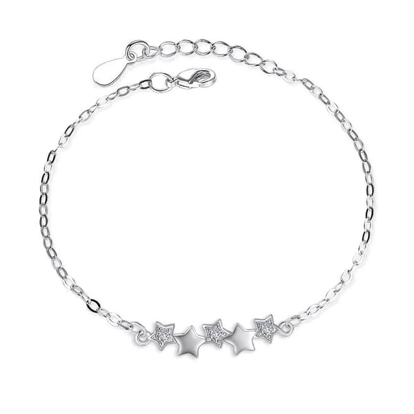 925 Sterling Silver Crystal Star Linked Charm Bracelet Women Girls Jewellery UK