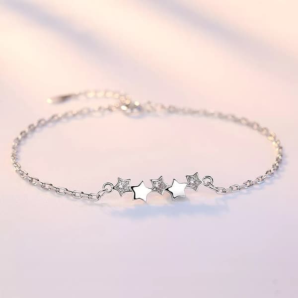 925 Sterling Silver Crystal Star Linked Charm Bracelet Women Girls Jewellery UK