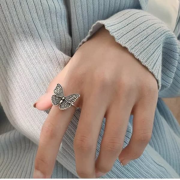 Women Girls Vintage Butterfly Adjustable Ring 925 Sterling Silver Jewellery Gift