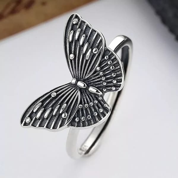 Women Girls Vintage Butterfly Adjustable Ring 925 Sterling Silver Jewellery Gift