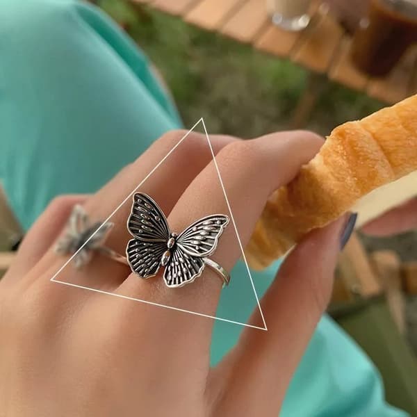 Women Girls Vintage Butterfly Adjustable Ring 925 Sterling Silver Jewellery Gift