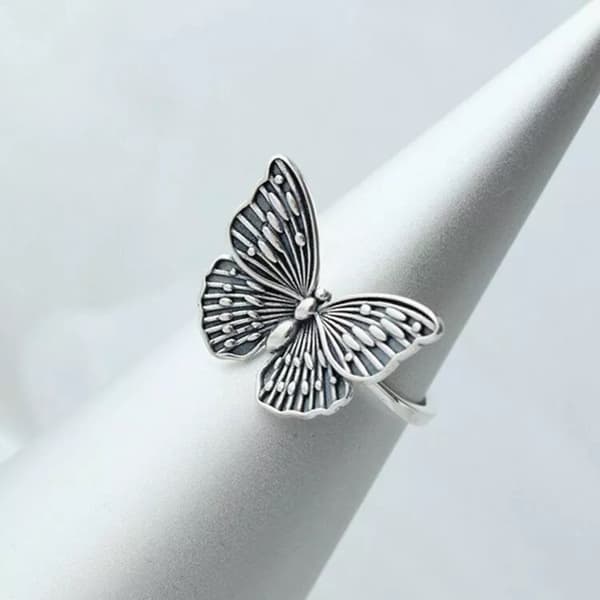 Women Girls Vintage Butterfly Adjustable Ring 925 Sterling Silver Jewellery Gift