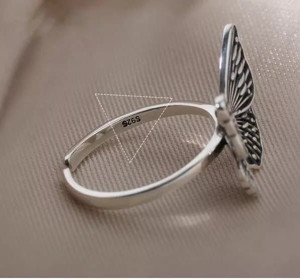 Women Girls Vintage Butterfly Adjustable Ring 925 Sterling Silver Jewellery Gift