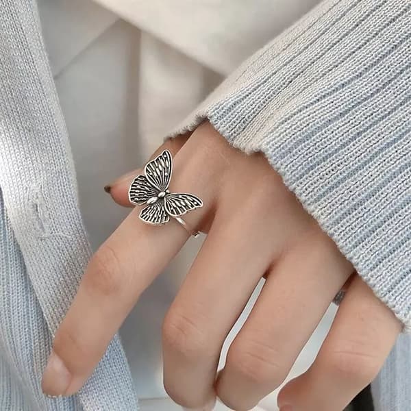Women Girls Vintage Butterfly Adjustable Ring 925 Sterling Silver Jewellery Gift