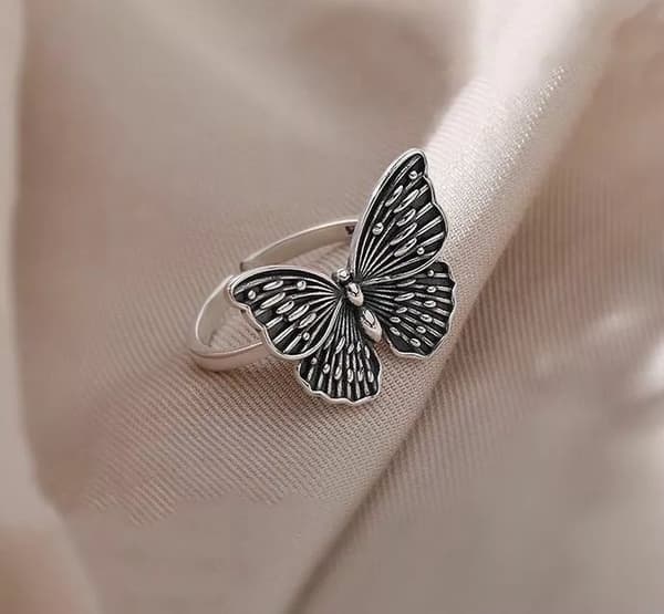 Women Girls Vintage Butterfly Adjustable Ring 925 Sterling Silver Jewellery Gift