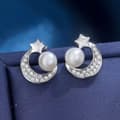 Miniatyrbilde 1 av 8: Crystal Moon Star Pearl Stud earrings 925 Sterling Silver Women Girls Jewellery
