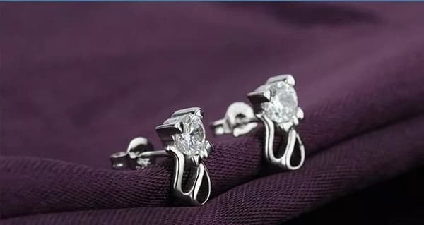 Womens Girls 925 Sterling Silver Cute Crystal Cat Stud Earrings Jewellery Gift