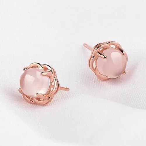 Women 925 Sterling Silver Pink Crystal Rose Gold Stud Earrings Jewellery Gift