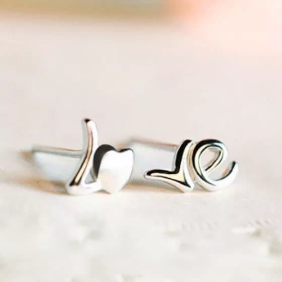 925 Sterling Silver Written Love Heart Stud Earrings Womens Girls Jewellery Gift
