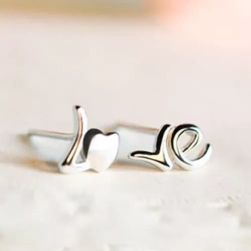 925 Sterling Silver Written Love Heart Stud Earrings Womens Girls Jewellery Gift