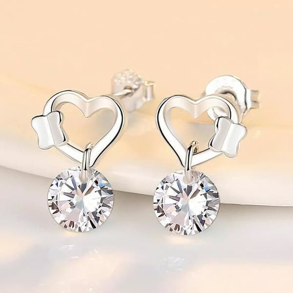 Women 925 Sterling Silver Crystal Heart Butterfly Stud Earrings Valentine’s Gift