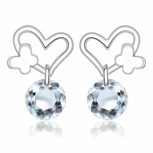Women 925 Sterling Silver Crystal Heart Butterfly Stud Earrings Valentine’s Gift