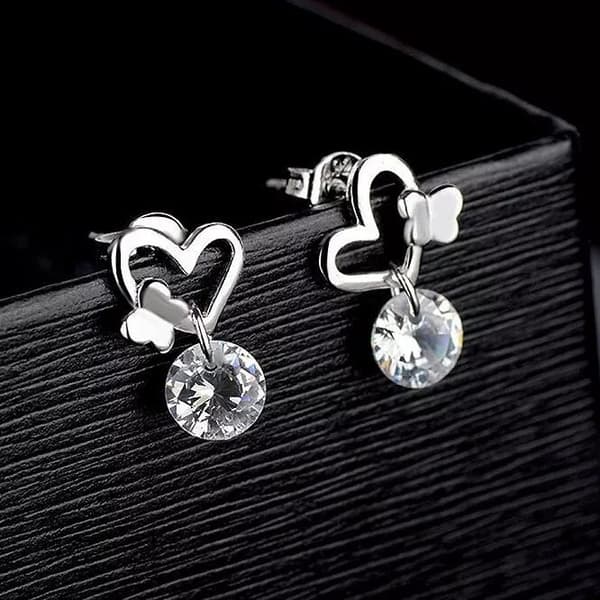 Women 925 Sterling Silver Crystal Heart Butterfly Stud Earrings Valentine’s Gift