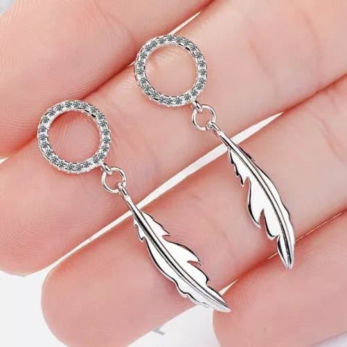 Crystal Feather Drop Stud Earrings 925 Sterling Silver Women Jewellery Gift UK